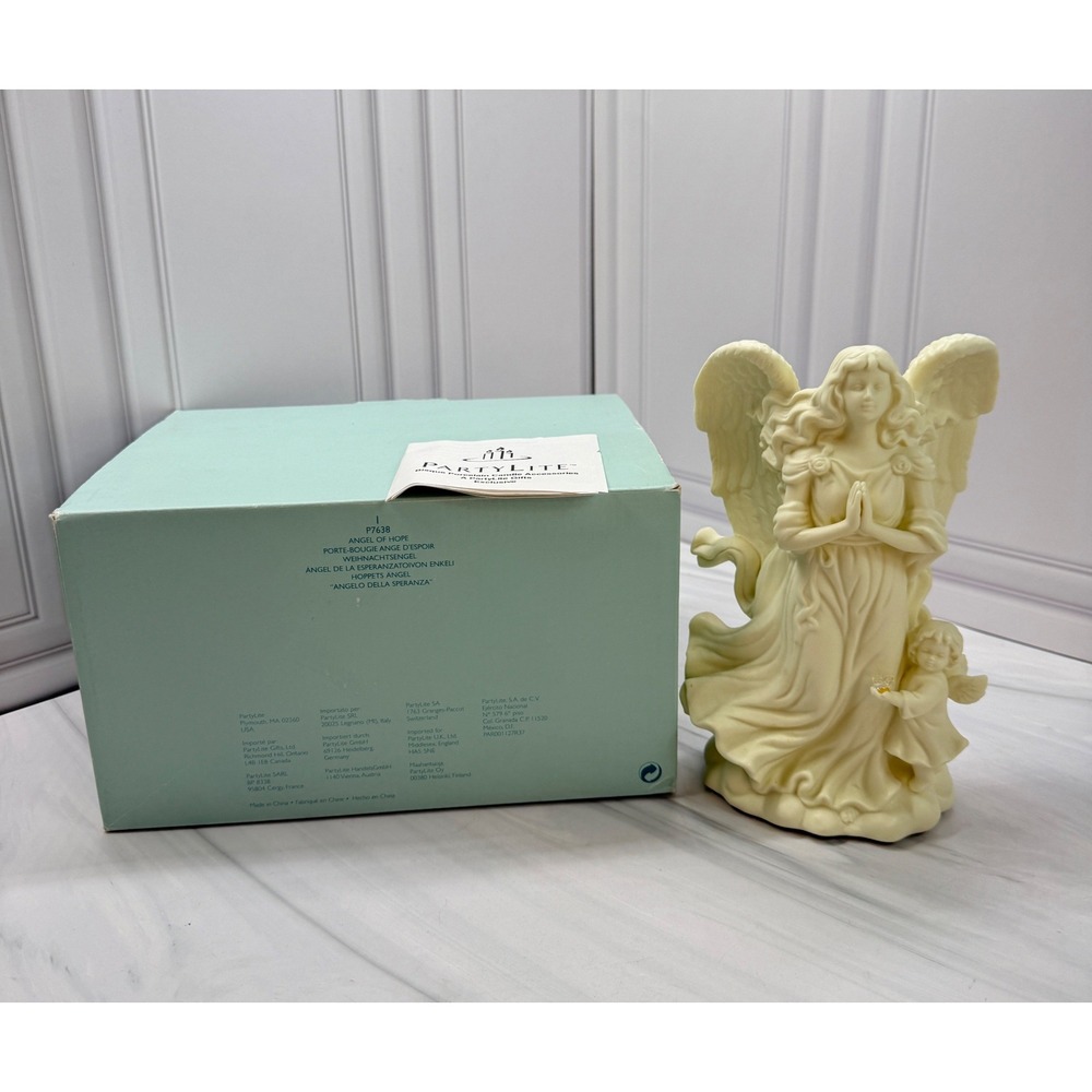PartyLite Angel of Hope P7638 Ivory Bisque Candle Holder Figurine with Box